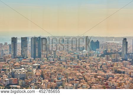 Urban Landscape Of European Side Of Istanbul And Bosphorus Strait On A Horizon. Modern Part Of City 