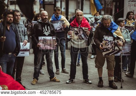 Lisbon, Portugal - April 6, 2022: A Protest Demonstration Following The War Crimes In Ukrainian Buch