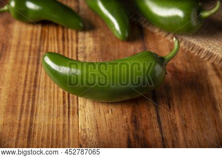 Serrano Chile Or Green Chile. (capsicum Annum). Very Popular Variety Of Hot Chili In Mexican Cuisine