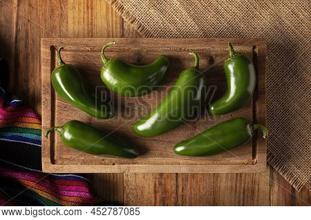 Serrano Chile Or Green Chile. (capsicum Annum). Very Popular Variety Of Hot Chili In Mexican Cuisine
