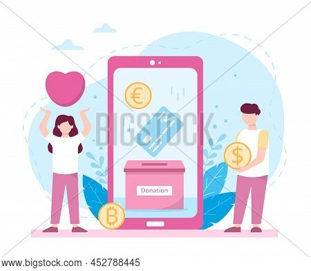 Donation And Support People Concept. Cute Vector Illustration In A Flat Style.