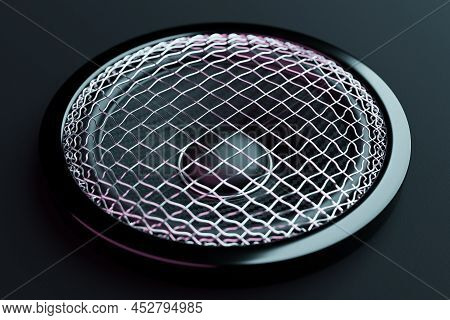3d Illustration Music Speaker  On  Black  Isolated Background. Speaker Audio Sound System For Concer