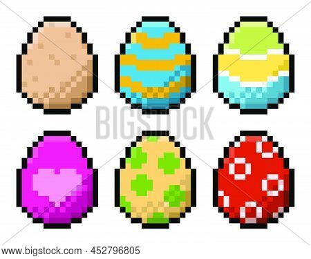 Pack Of Pixel Easter Eggs - 8 Bit Isolated Vector
