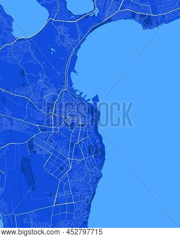 Detailed Vector Map Poster Of Odesa City Administrative Area. Blue Skyline Odessa Panorama. Decorati