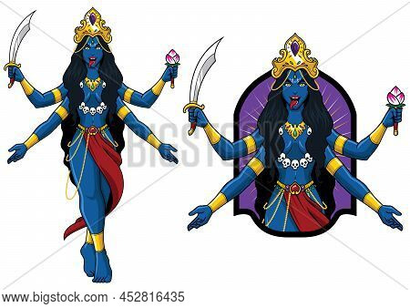 Mascot Illustration Of Indian Hindi Goddess Kali.