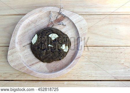 Homemade Chocolate Cookie On The Wooden Plate