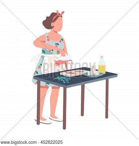 Woman Making Aromatherapy Candles Semi Flat Color Vector Character. Standing Figure. Full Body Perso