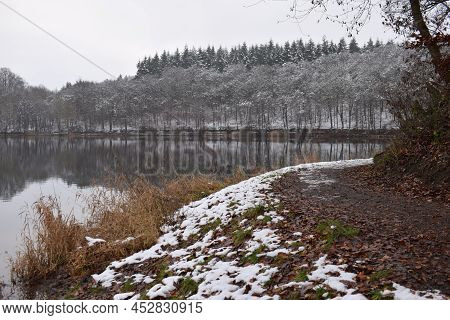 Shoreline Path Around Holzmaar In The Eifel During Winter