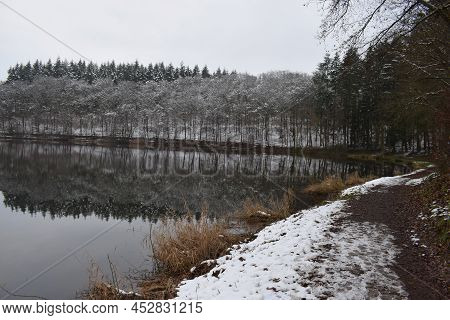 Shore Pathway Around The Holzmaar, Slippery And Completely Open In Winter