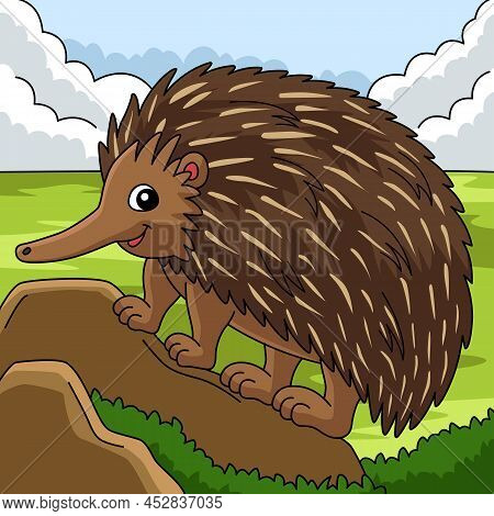 This Cartoon Illustration Shows An Echidna Animal Illustration.