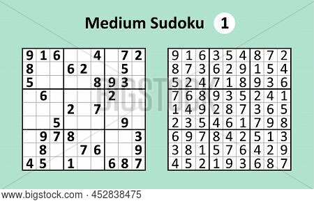 Sudoku Game With Answers. Medium Complexity. Simple Vector