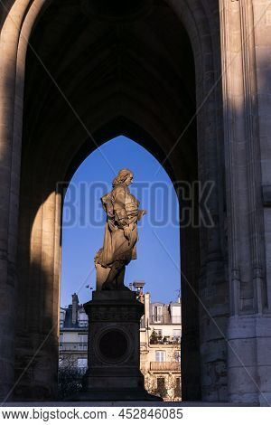 Tower Saint-jacques In Paris With A Statue Of Nicolas Flamel, France