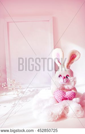 Fluffy Funny Toy Bunny, Soft Stuffed Toy With Flower, Nersery Bedroom Decor,