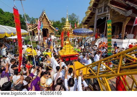 Moved Buddha Phra Singh Of Phra Singh Temple To The Parade Cars To Pour Water Around The City In Chi