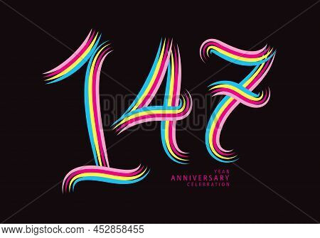 147 Number Design Vector, Graphic T Shirt, 147 Years Anniversary Celebration Logotype Colorful Line,