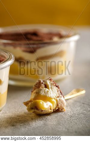 Tiramisu. Dessert With Cream For Breakfast. High Quality Photo