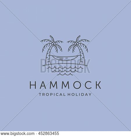 Hammock And Palm Tree Line Icon Logo Vector Minimal Illustration Design