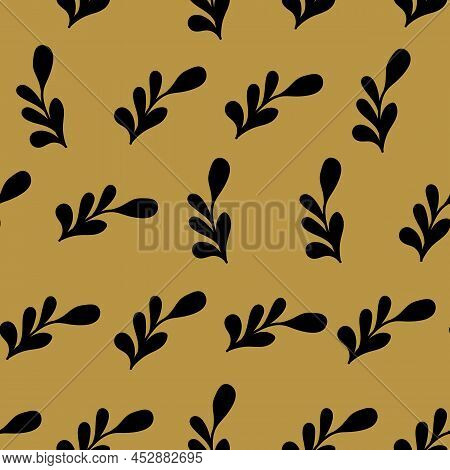 Floral Seamless With Hand Drawn Color Leaves. Cute Autumn Background. Tropic Beige Branches. Modern 