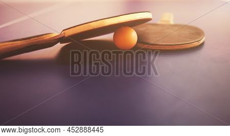 Two Table Tennis Racket With Ball. Tabletennis,