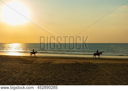 Riding Horse On Chaung Thar Beach During Sunset, Myanmar