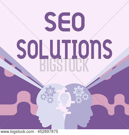 Sign Displaying Seo Solutions. Business Overview Search Engine Result Page Increase Visitors By Rank