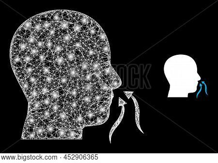 Glossy Mesh Smell Sniffer With Light Spots. Wire Carcass Flat Mesh Generated With Intersected White 