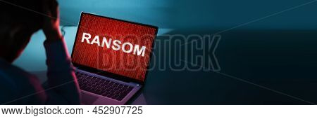 Ransomware Extortion Attack. Hacked Laptop Password. Cyber Security