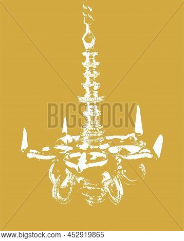 Sketch Of Traditional Metal Oil Lamp Outline Editable Illustration