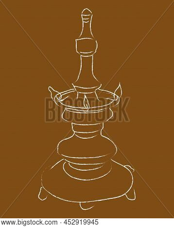 Sketch Of Traditional Metal Oil Lamp Outline Editable Illustration