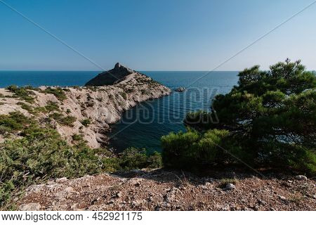 View Of Cape Kapchik In Resort Village Of Novy Svet In Crimea On Black Sea Coast In Summer