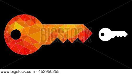 Lowpoly Key Icon With Flame Colored Gradient. Triangulated Flame Colored Key Polygonal Symbol Illust