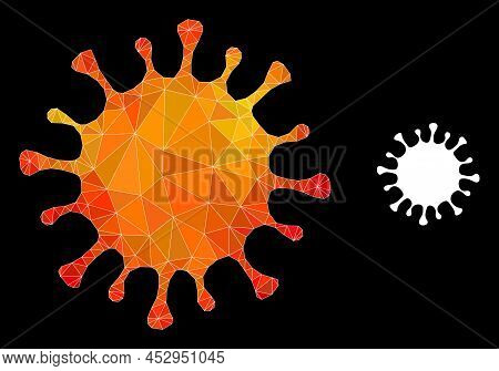 Lowpoly Microbe Icon With Fire Vibrant Gradient. Triangulated Orange Colored Microbe Polygonal Symbo