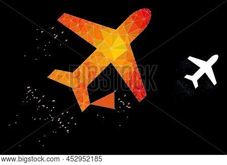Lowpoly Flying Air Liner Icon With Flame Colorful Gradient. Triangulated Orange Colorful Flying Air 