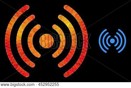 Lowpoly Wi-fi Signal Icon With Fire Colorful Gradient. Triangulated Fire Vibrant Wi-fi Signal Polygo