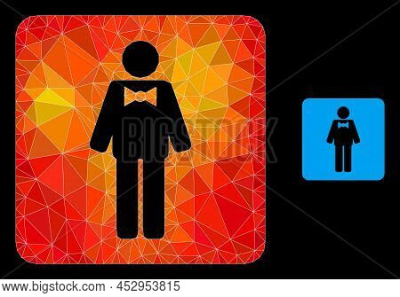 Low-poly Groom Icon With Fire Colored Gradient. Triangulated Flame Colored Groom Polygonal Icon Illu