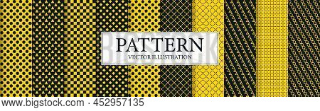 Panoramic Patterns 8 Pcs Set Black Yellow - Vector Illustration