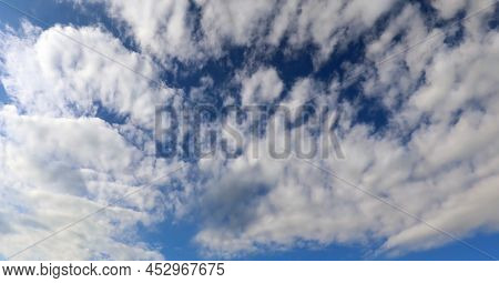 Clear Blue Sky With Beautiful White Clouds Ideal As Natural Day Backdrop