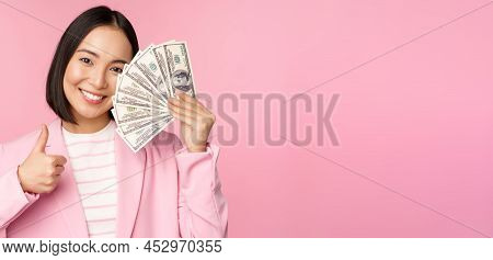 Microcredit, Investment And Business People Concept. Young Asian Businesswoman, Corporate Lady Showi