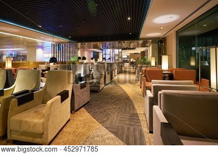 SINGAPORE - CIRCA JANUARY, 2020: interior shot of Dnata Lounge in Singapore Changi Airport.