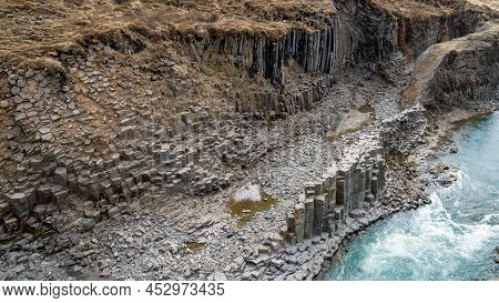 Studlagil Basalt Canyon, Iceland. This Is A Rare Volcanic Basalt Column Formation