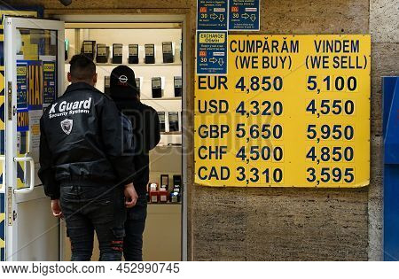 Bucharest, Romania - April 12, 2022: The Exchange Rate Of The Leu-euro, Which Exceeds The Psychologi