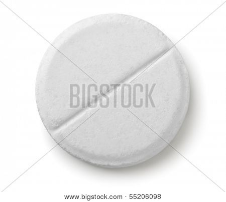 Single white pill isolated on white
