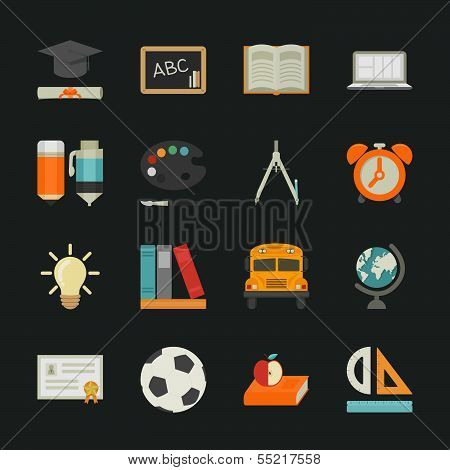 Education icons with black background