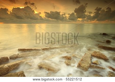 Long exposure photo of beach in the evening