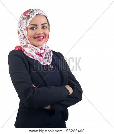 Beautiful Arabian model in hijab posing and isolated on white