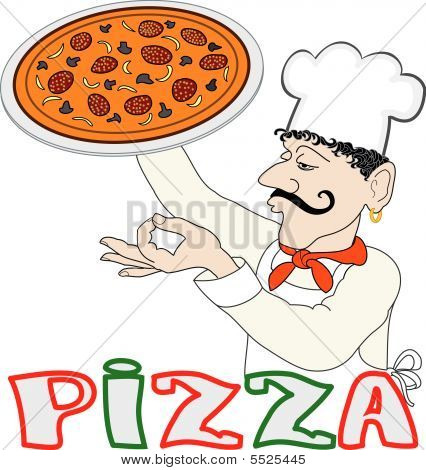 Kok med en skål af Pizza