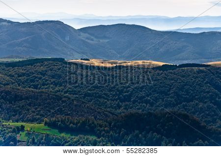 Viewpoint on a landscape of mount Bobija, peaks, hills, meadows and green forests