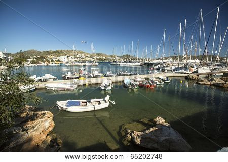 SYROS, GREECE - APR 30, 2014: Marina of Syros, is a Greek island in the Cyclades archipelago in the Aegean Sea, located 78 nautical miles (144 km) south-east of Athens. The largest town are Ermoupoli.