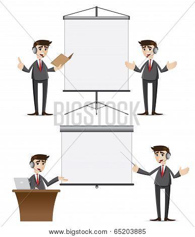 Cartoon Businessman Presentation Set With Headphone
