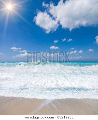 wild beach of Kathisma island of Lefkada in Greece 